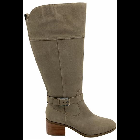 Marc Fisher Wide Calf Leather Tall Shaft Boots Riley Taupe Suede - Medium - Picture 1 of 5
